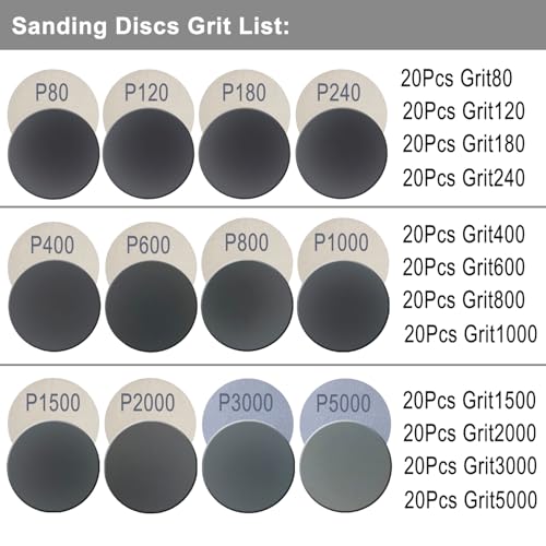 Image of 240 Pcs 2 Inch Sanding Discs Kit, 80-5000 Grit Hook and Loop Sand Paper