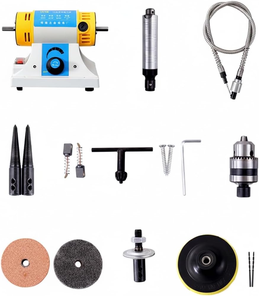 Jewelry Rock Polishing Buffer Machine Multi-Function Bench Saw Lathe Polisher 350W 110V Jewelry Jade Grinder Milling Machine Woodworking Grinding Tool Set with Accessories Kit