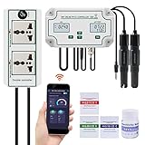 Yewhick Smart pH EC Monitor with Controller, Hydroponic Nutrients Tester, Professional EC pH Meter, APP Online Nutrient Meter with Data Logger Function for Hydroponics System Agricultural Irrigation