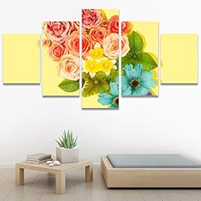 SIGNWIN 5 Panel Canvas Wall Art Assorted Petals...