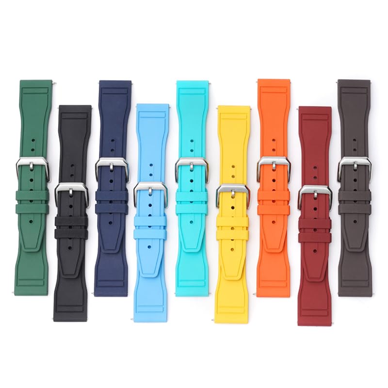Quick Release Rubber Band For IWC Pilot Portuguese Watches, Replacement Watch Band With Buckle For IWC Schaffhausen Pilot Watches FKM Rubber Watch Strap - Multiple Colors (21mm, Black)