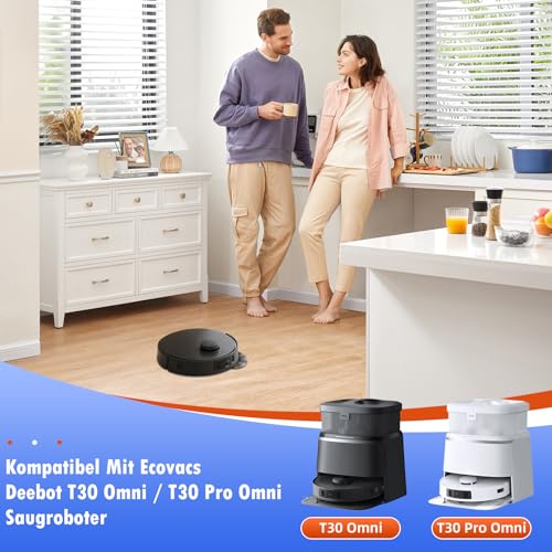 24 Stück Zubehörset für Ecovacs Deebot T30 Omni / T30 Pro Omni Saugroboter, 1 Hauptbürste 4 HEPA Filter 6 Wischtücher 6 Staubbeutel 6 Seitenbürsten 1 Reinigungsbürste