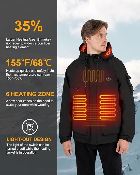 Image of Heated Jacket for Men with 16000mAh Battery Pack 7.4V Heated Coat for Men Waterproof Heated Hoodie Jacket