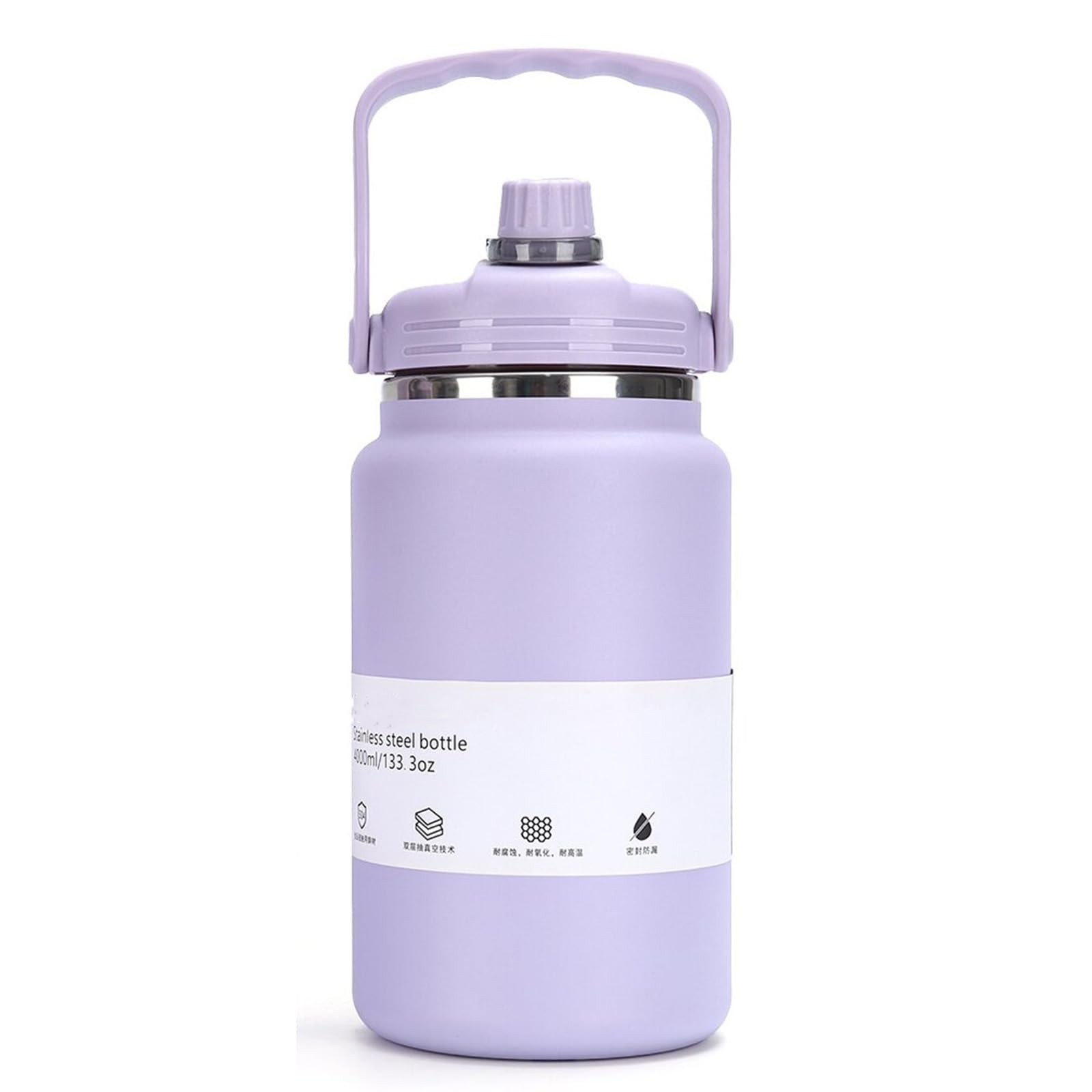 One Gallon Large Insulated Water Bottle with Handle, 133 oz, Purple, 4000 ml Tumbler Jug, Insulated Container, Insulated Jar, Leak-Proof, 304 SS Thermal Mug, Hot/Cold Beverages, Sports, Travel, Gym