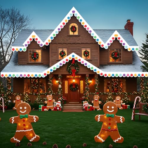 Tudomro 23 ft Outdoor Christmas Gingerbread House Decorations Gingerbread Roof Porch Door Window Banner with Viscose Xmas Roof Trim for Xmas House Winter Holiday Party Decor