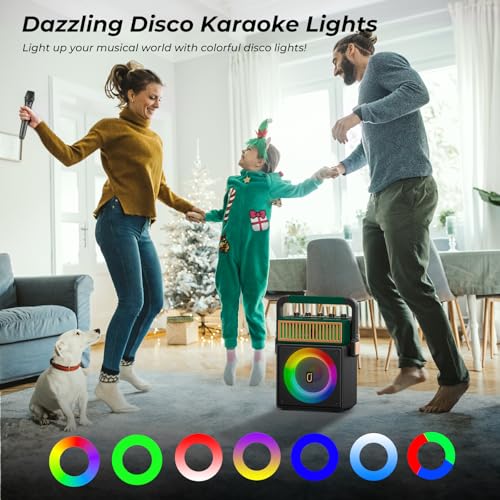 Image of JYX Bluetooth PA Speaker System with 2 Wireless Mics, Retro 60W Karaoke Machine with LED Lights, Supports Recording, USB /TF /AUX /MIC Input for Home Party