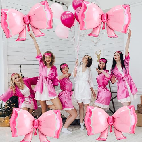 Image of 4 Pcs Large Pink Bow Balloons for Coquette Party Decorations and Birthday Decorations