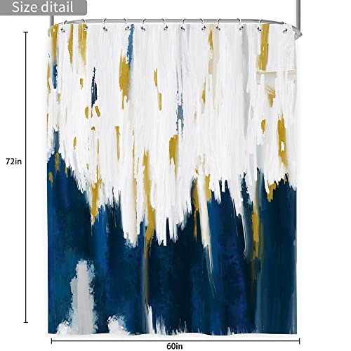 Navy Blue Gold Shower Curtain For Bathroom Abstract Modern Geometric Shower Curtain Aesthetic Oil Painting Bath Curtain Minimalist Bathroom Contemporary Art Home Bathtub Decor 60X72 With 10 Holes #TOP3