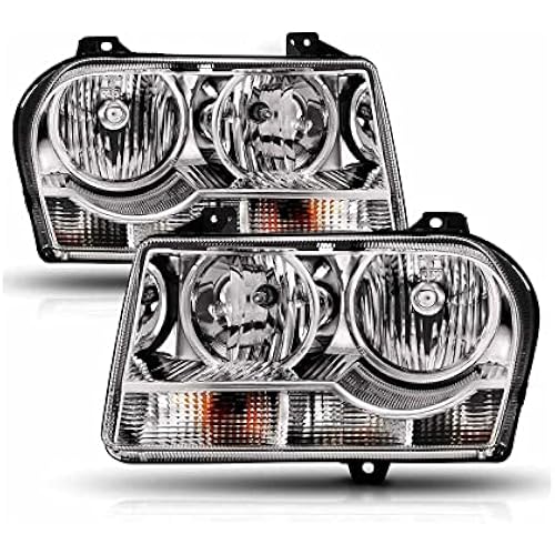 AmeriLite for 2005-2010 Chrysler 300 Halogen Type OEM Style Chrome Replacement Headlight Assembly w/Bulb Socket Pair - Passenger & Driver Side
