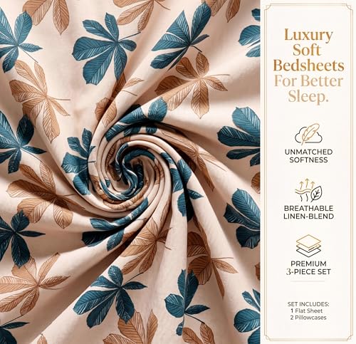Image of HOMEKART Floral Printed King Size Cotton Bedsheet with 2 Pillow Covers | Luxury Double Bed Bedding Set 86x88 Inches | Ultra Soft, Breathable & Wrinkle Resistant & Home Decor (Desert Beige Floral)