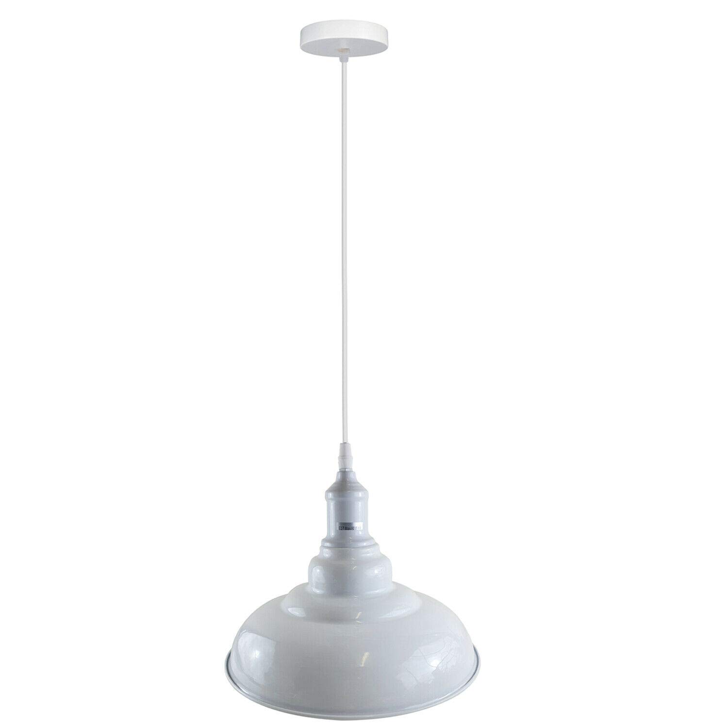 DC VOLTAGE Ceiling Pendant Light, 32cm White Metal Shade, Adjustable 1M Cable, E27, 60W, Industrial Hanging Lamp, Kitchen Island Loft Lighting