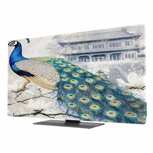 Elegant Peacock TV Cover Indoor Elastic TVs Screen Protector, Vintage