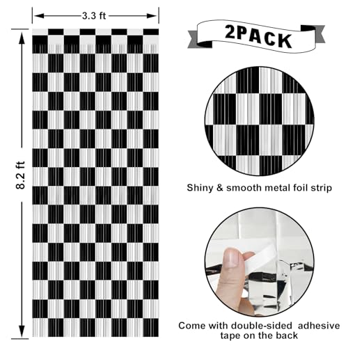 Image of 2 Pack Race Car Foil Fringe Curtains Streamers Party Decorations 3.3 x 8.2 ft, Tinsel Curtain Fringe Backdrop for Parties, Door Fringe Birthday Streamers, Barbie Backdrop Birthday Party Decorations