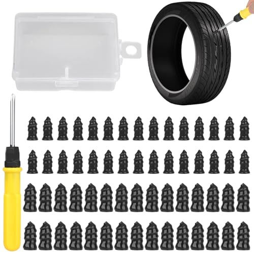 Linkstyle 60PCS Tire Plug Kit, Tire Repair Rubber Nails, Vacuum Tyre Repair Screws Fast Repair Kit with a Box, Screwdriver, for Car Motorcycle Truck ATV Tire Puncture Repair