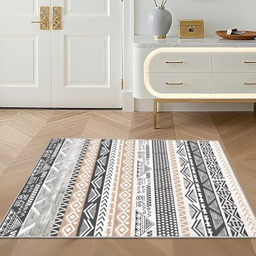 Tapis géométrique vintage gris 130x200cm résistant salon bureau