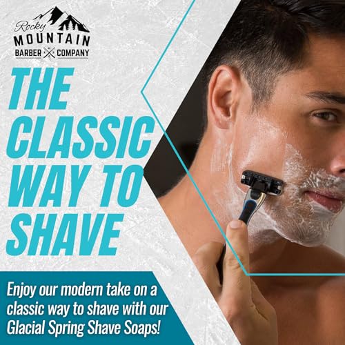 Shaving Soap Pucks for Men - 3 Pack - Traditional Wet Shave Glycerin-Based Shave Soap Bars - For Use with Shaving Brush and Bowl - Glacial Spring Scent – For All Razor Types by Rocky Mountain Barber Company - Image 3