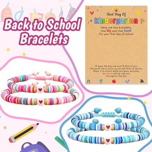 Image of First Day of Kindergarten Bracelet, Back to School Gifts Bracelet for Kids - Mommy and Me Bracelets, Back To School Supplies Adjustable Bracelets for Mom Daughter Son Girls Boys