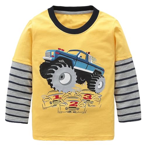 Boys Long Sleeve T-Shirts Casual Cotton Shirts Graphic Active Crewneck Tee Shirts for Toddler Kids Boys 3 Pack3