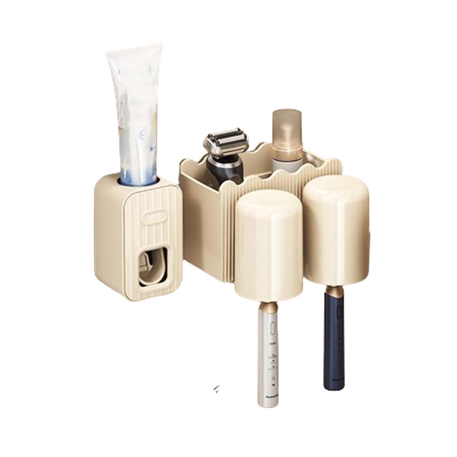 Dispensador Pasta Dientes Dispensador De Pasta De Dientes Organizador Baño Porta Cepillo Viaje Portacepillos Pared Toothbrush Holder Soporte Cabezales Cepillo Portavasos (White,14.8x8.3x11cm)