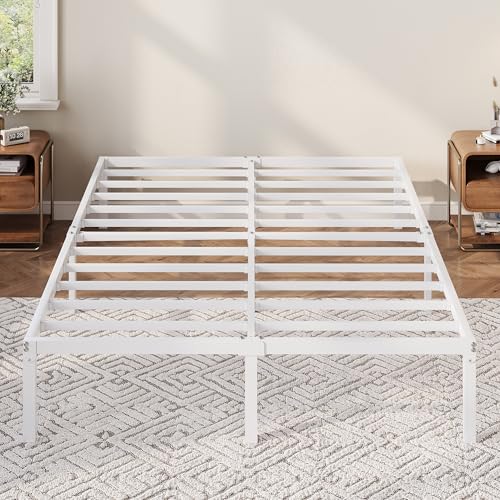 Allewie Full Size Bed Frame, 12 Inch Metal Platform Beds with Storage Space, No Box Spring Required and Easy Assembly, White