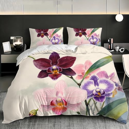 Housse de couette douce 200x200 parure lit double zippée Phalaenopsis - 2