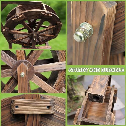 Image of Outdoor Garden Water Wheel Fountain, Self-Rotating Wooden Water Feature, Vintage Rustic Decoration for Patio Pond Pool, Complete Waterfall Fountain(20cm)