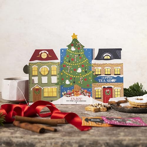 Cupper Bio Tee Adventskalender 2025, Geschenk Weihnachten, Weihnachtskalender ohne Schokolade mit 24 Teebeuteln, 2x12 Sorten, zwei neue exklusive Sorten