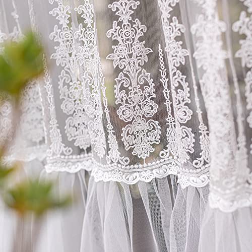 Cortinas con cenefa de encaje para ventana pequeña con diseño transpirable y ligero 6
