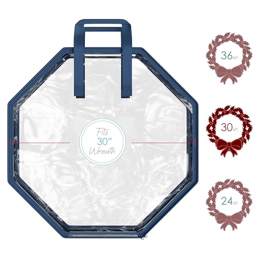Image of Hearth & Harbor Wreath Storage Container - Clear Christmas Wreath Storage Bag, Dual Zipper and Handles - 30 inch Premium Wreath Storage Organizer Box