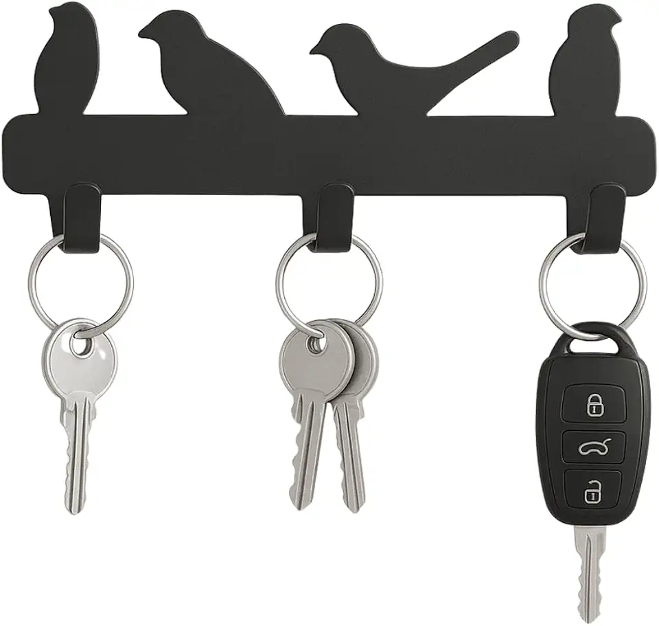 Porta Chaves de Parede em Metal Preto com Design de Pássaros – Suporte Decorativo com 3 Ganchos para Chaves, Acessórios e Carteiras – Organização para Hall de Entrada, Sala, Cozinha e Escritório