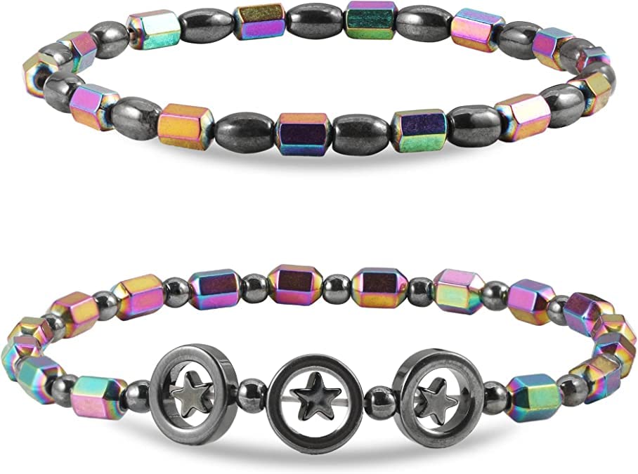 Obsidian Anklets for Women and Men, 2pcs Colorful Magnetic Obsidian Ankle Bracelets Tourmaline Natural Gemstone Crystals Beaded Gifts Adjustable Beach Anklet Jewelry Pack
