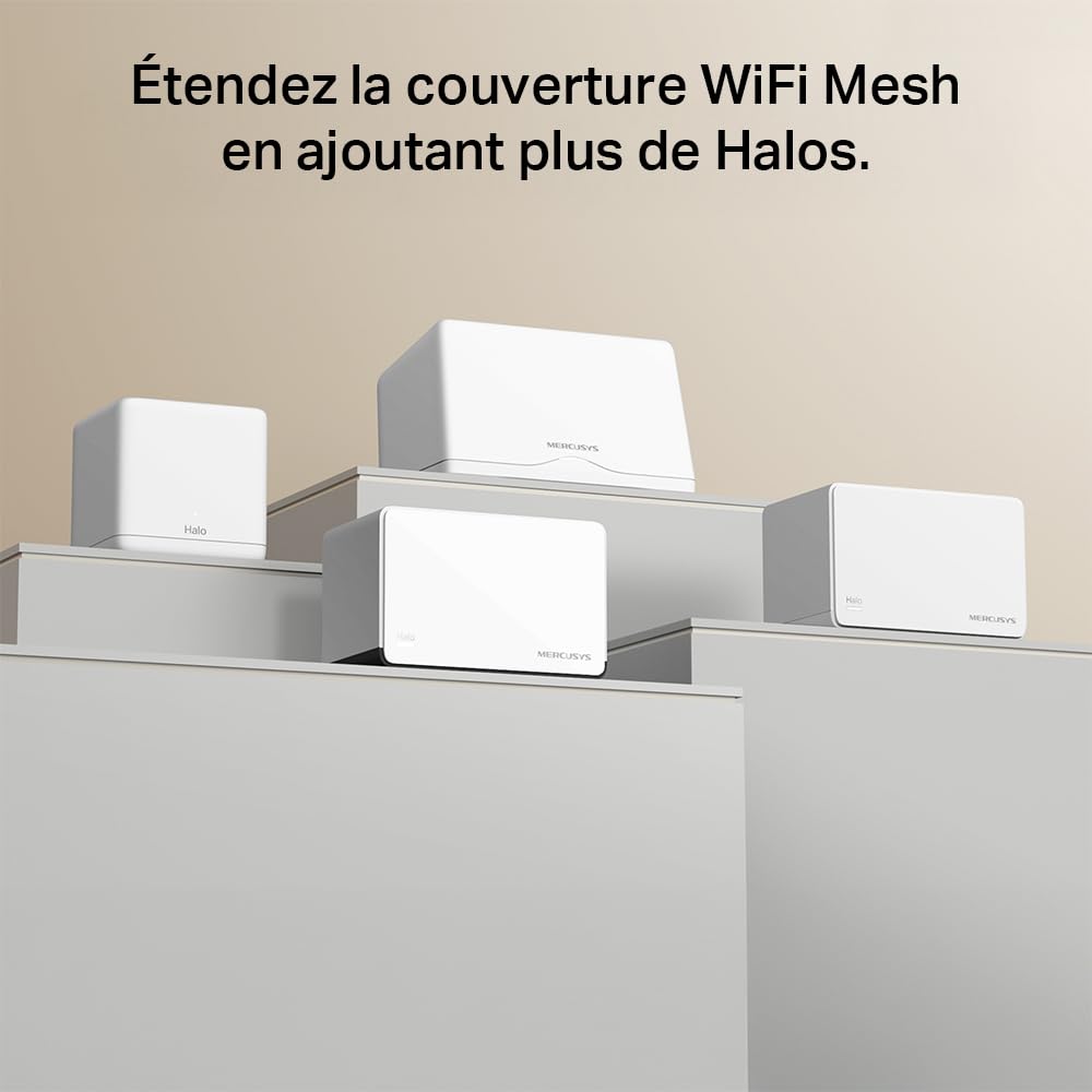 Mercusys TP-Link Halo H85X Mesh Wi-FI 6 AX3000Mbps Double Bande, 2,5G Port WAN/LAN, 2 Ports WAN/LAN Gigabit, Couverts jusqu'à 460 m2, MU-MIMO, WPA3, contrôle par Application, 2 pièces