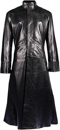 Matrix Neo Keanu Black Costume Gothic Steampunk Reeves LeatherTrench Coat (US, Alpha, Medium, Regular, Regular)