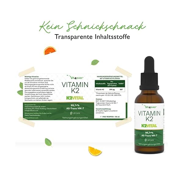 Vitamin K2 MK-7 200µg - 50 ml (1700 Tropfen) - Premium: All-Trans Gehalt >99,7% (K2VITAL® von Kappa) - Ohne Alkohol - Laborgeprüft - Vegan – Bild 6