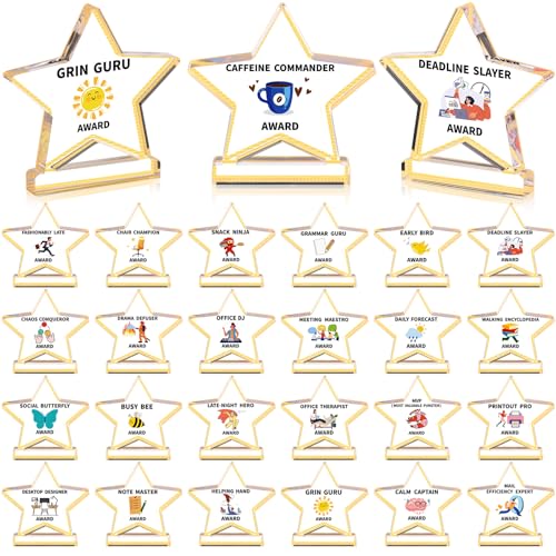 Cinnvoice 25 Pcs Boss Day Funny Employee Appreciation Awards Gifts Bulk Clear Acrylic Thank You Trophies Reward Plaque Motivational Small Team Gifts for Office Coworker Recognition(Star)