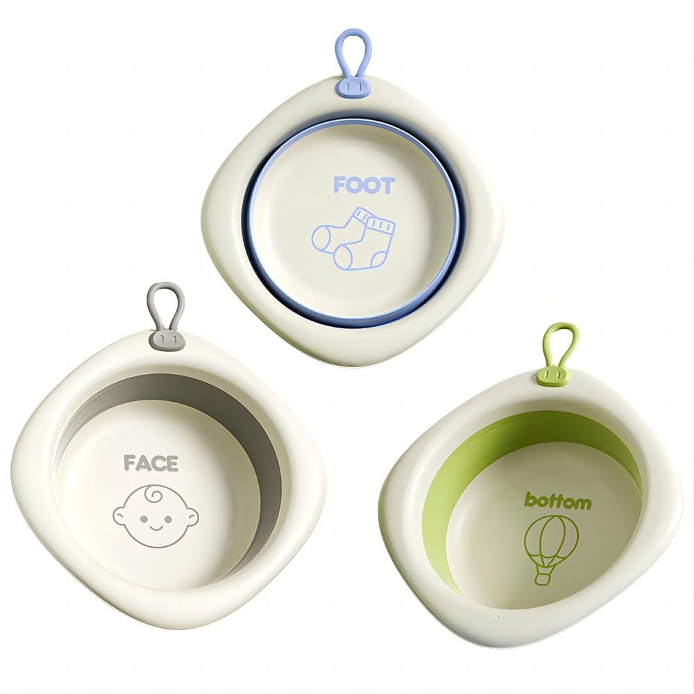 Mumoo Bear 3-Pack Collapsible Baby Wash Basin Set, Portable Tub for Home & Travel