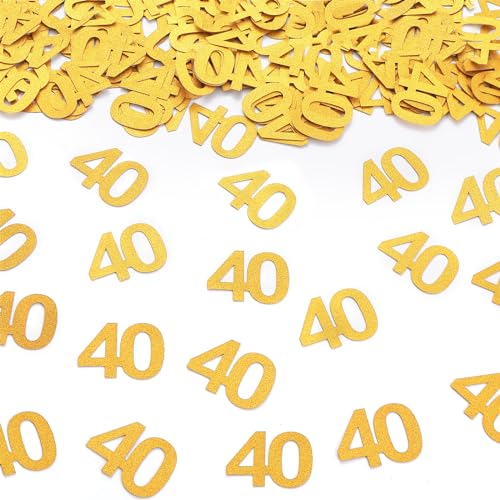 40th Happy Birthday Confetti Decorations - Gold Glitter Number 40 Party Decorations, Wedding Anniversary Party Table Decorations