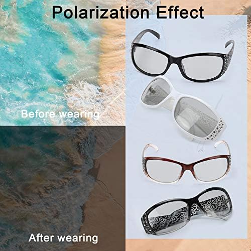 IGnaef Rhinestone Women's Photochromic Sunglasses with Polarized Lens, UV400 Protection Anti-Glare Vintage Sun Glasses for Outdoor