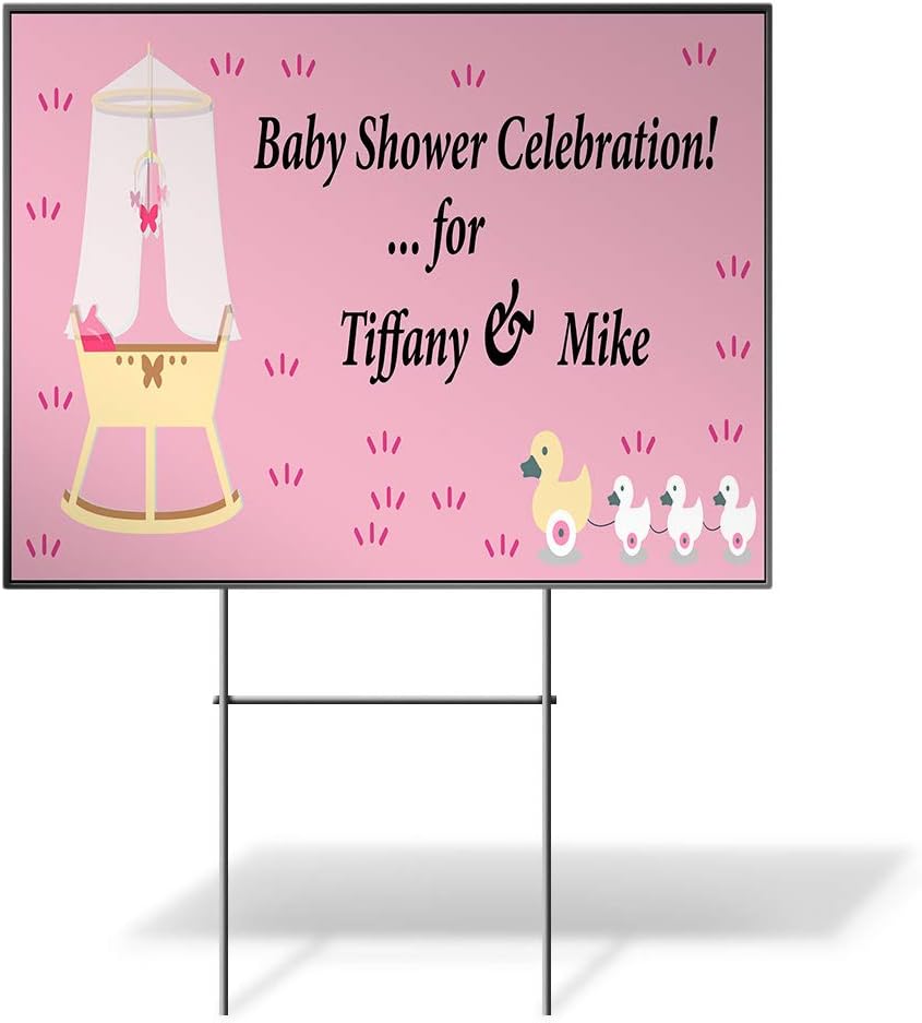Custom Personalized Yard Sign Baby Shower Celebration! D Stroller Pink One Side Print 18inx12in