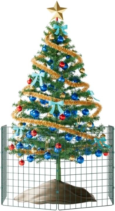 Present Protector Xmas Tree Fence Pet Guard, Christmas Tree Protector from Dogs, Pet-Safe Barrier to Protect Christmas Decorations, 75cm High x 50cm Wide 5 Panels