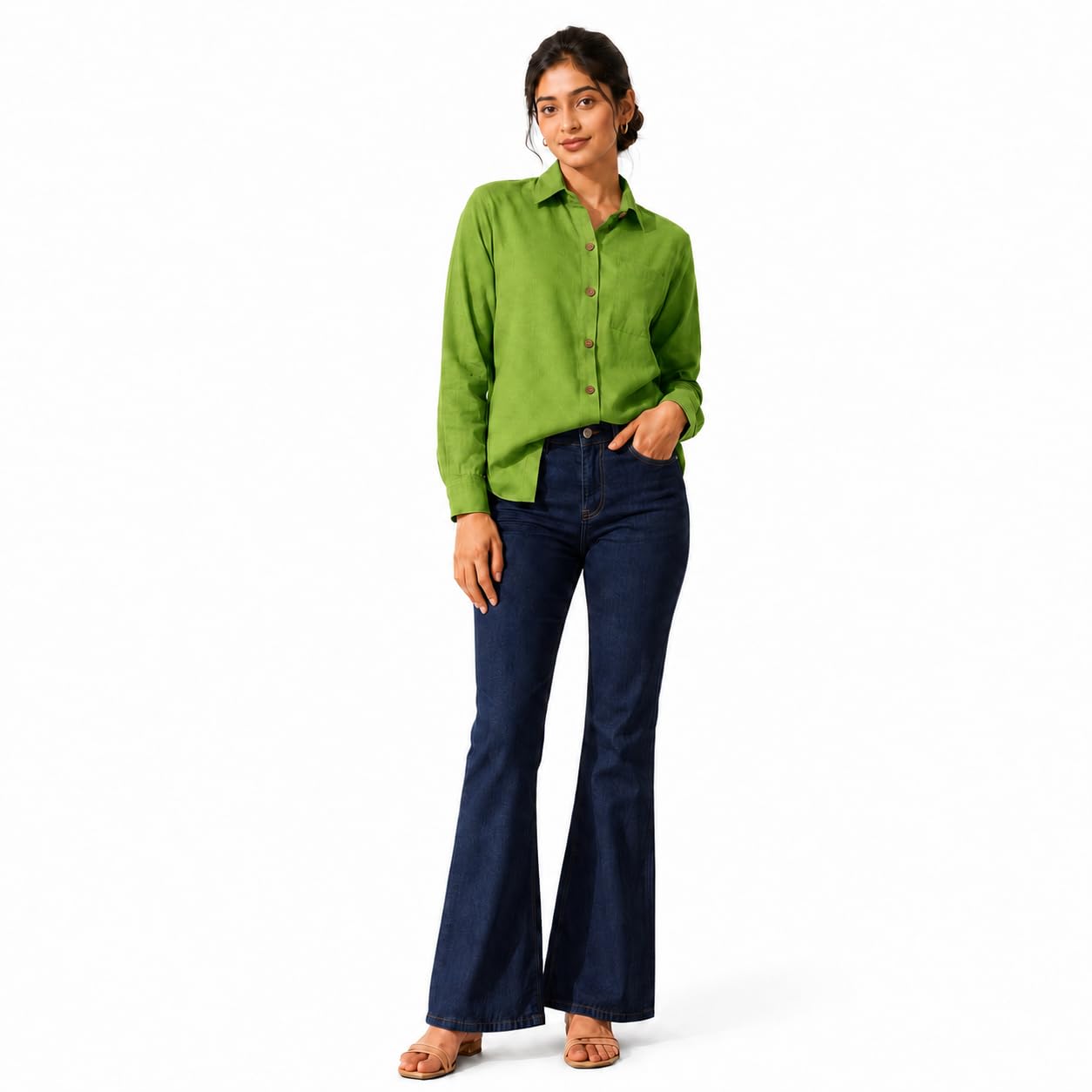 Enate Green Regular Fit Shirt – Premium Cotton Casual Wear for Women | Versatile & Stylish Everyday Shirt(Medium)-image-3