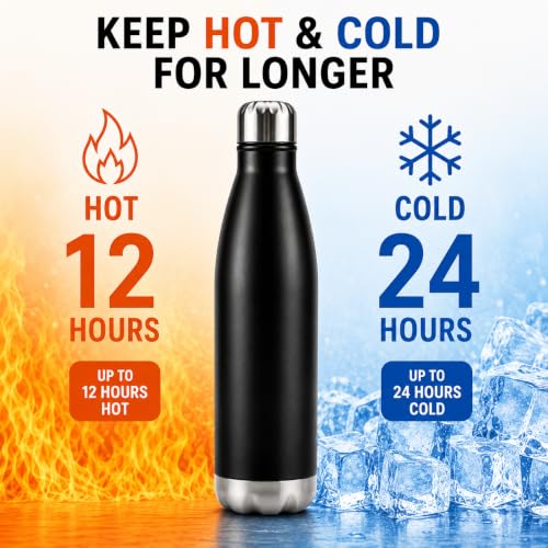 Image of Classic Essentials Insulated Double Wall Stainless Steel Water Bottle 500 ML | 12 Hours Hot & 24 Hours Cold | Vacuum Insulated, Leakproof Bottle for Home, Office, Gym & Travel (Black)