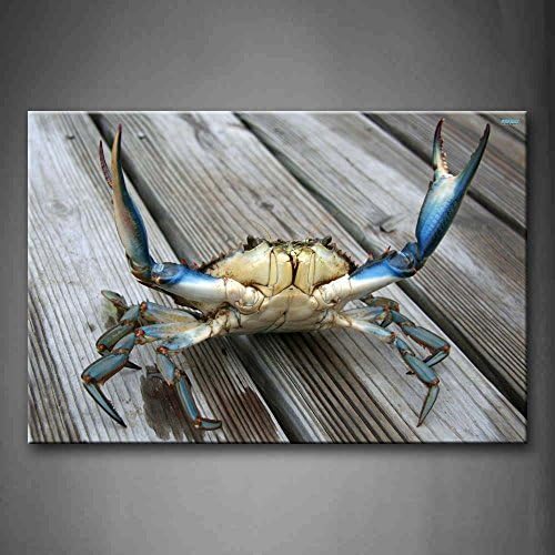 YIDA YUN Blue Crab Stretch Out Claw On Plank Wall Art Painting Picture Print On Canvas Animal Pictures for Room