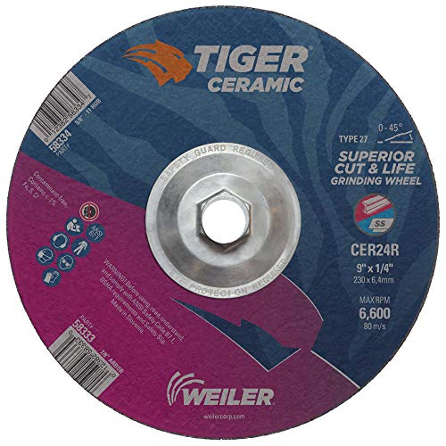Image of Weiler 58334 9 x 1 /4 Tiger Ceramic Type 27 Grinding Wheel CER24R 5 /8-11 Nut (Pack of 10)