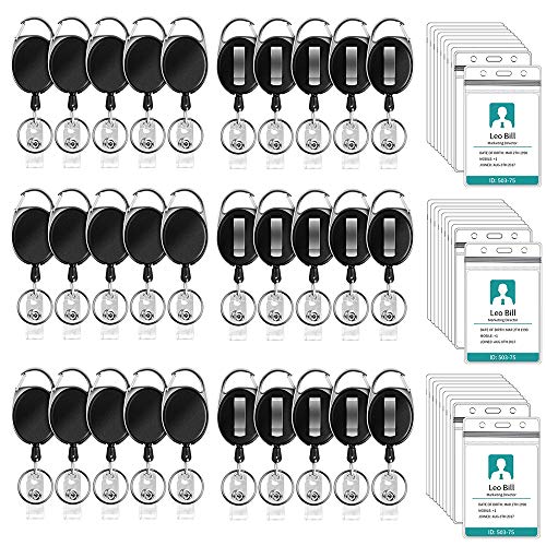 Puroma 30 Pack Heavy Duty Retractable Badge Carabiner Reel with Vertical Resealable Waterproof
