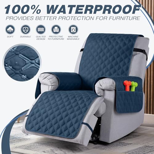 Image of TAOCOCO 100% Waterproof Recliner Covers, Recliner Sofa Covers with Leg Straps, Reversible Recliner Couch Cover for Reclining Chair, Washable Couch Protector for Pets Kids(1 Seater 25 inch, Ocean Blue)