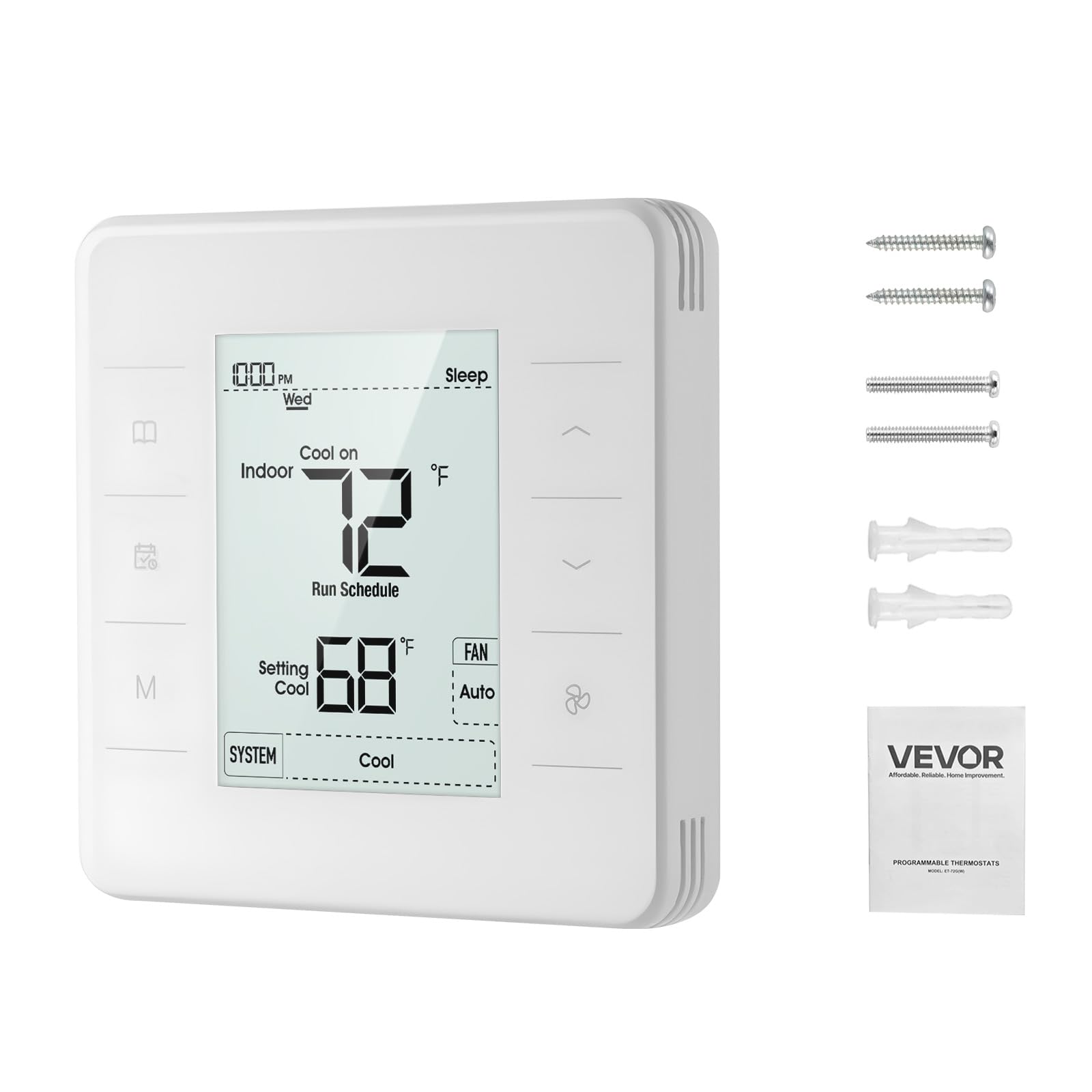 VEVOR Termostato Programable de 7 Días para Bomba de Calor, Aire Acondicionado y Suelo Radiante, Pantalla LED Retroiluminada, Amplio Rango de Temperatura de 5 a 37 °C, Blanco, 163 x 160 x 48 mm