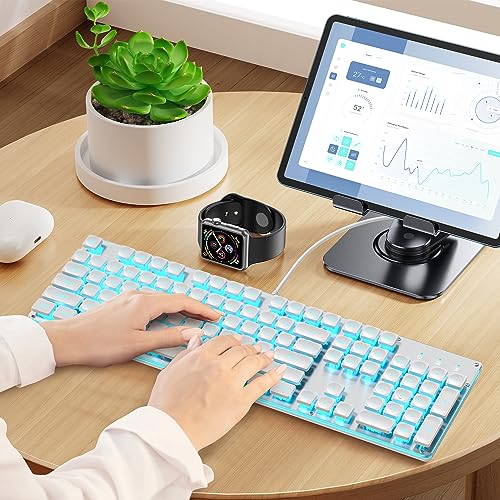 Clavier de jeu punk rétroéclairé LED bleu glacier avec touches carrées style machine à écrire