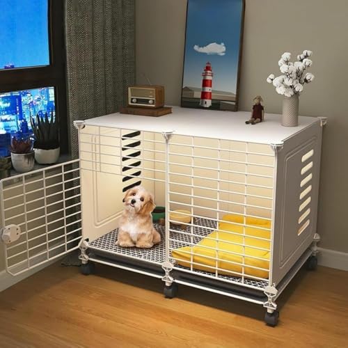 GUAIMIL 犬ケージ ペットサークル ベーシック ペットケージ ペットハウス トレイ付きでお手入れ簡単 大容量 簡単な組み立て ペットゲージ 犬 サークル 中型犬 小型犬用ゲージ 屋根と車輪付き 屋内および屋外での使用に適しています (73*37*57