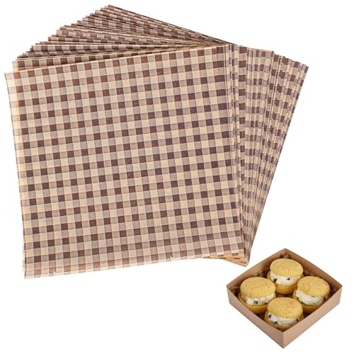 YBEATY 100 hojas de papel encerado para cestas de picnic, desechables, a prueba de grasa, para barbacoa, delicatessen, papel pergamino de impresión a cuadros para sándwich, hamburguesas, restaurantes